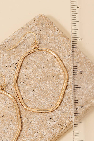 Hammered Metallic Warped Oval Dangle Earrings