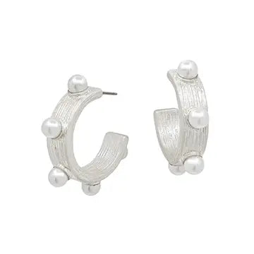 Thick Silver Hoops with Pearls