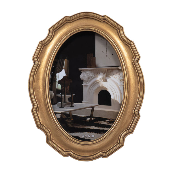 Photo Frame - Gold Polyresin Round Vintage Style, 4x6 in.