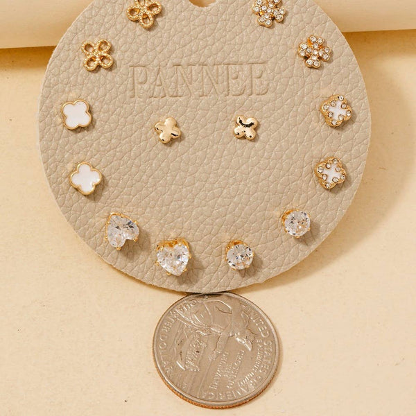 Mixed Pave And Enamel Clover Stud Earrings Set: MWHG2