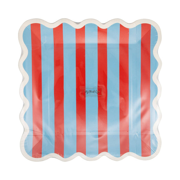 Blue & Red Striped Paper Plate - 9"