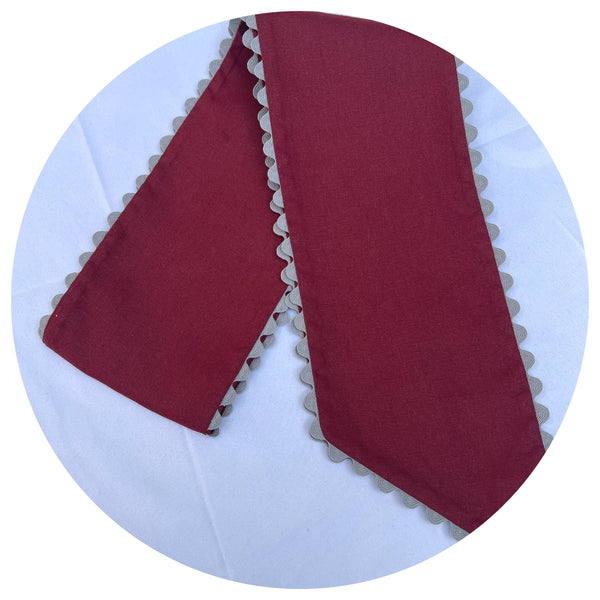 Custom Linen Sashes with Trim : Red with White trim 54"