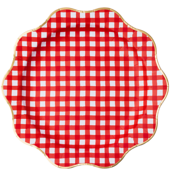 ELEGANT CHERRY RED GINGHAM DINNER PLATES