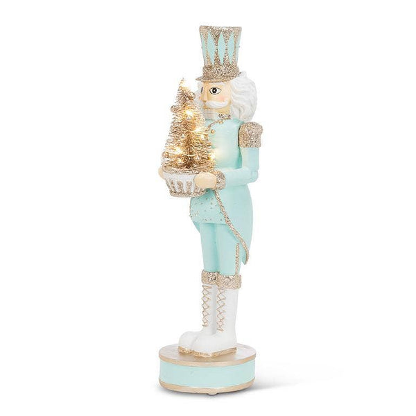 Blue Nutcracker with LED Tree-15"H