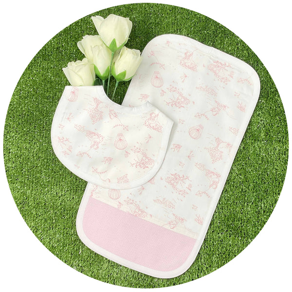 Pink Toile Custom Burp Set : Pink
