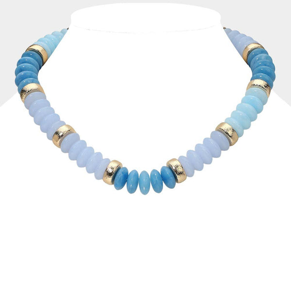Chunky Resin Disc Beaded Necklace: Gold Gray