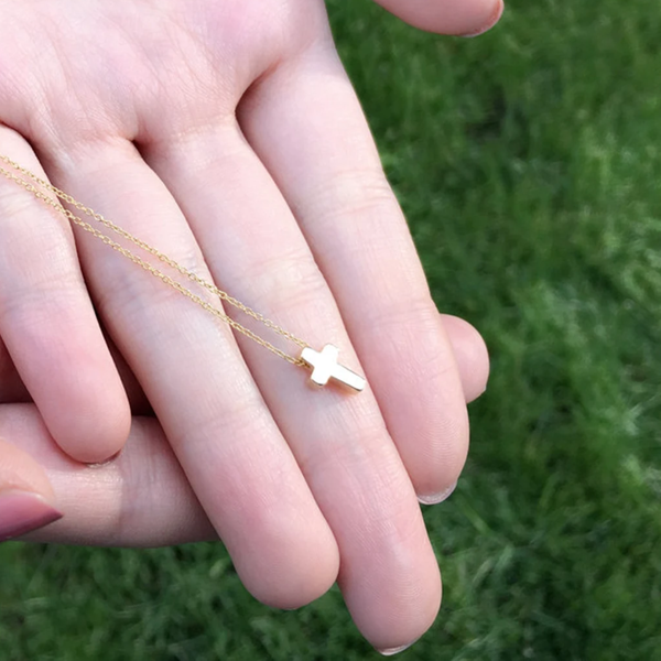 Dainty Floating Cross Necklace: Gold
