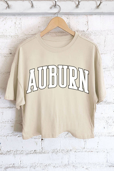 AUBURN PUFF GRAPHIC LONG CROP TOP: White