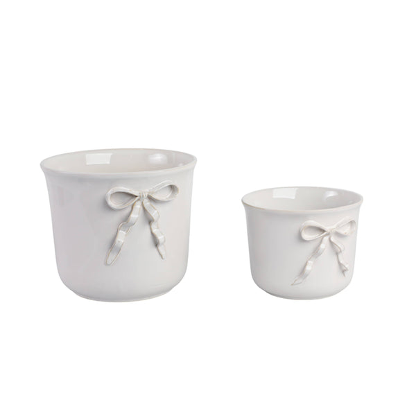 Planter White Ceramic Pretty Bow