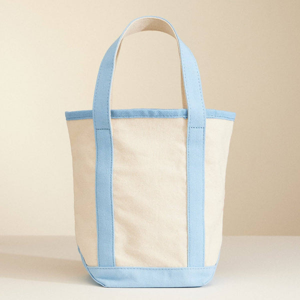 Canvas Tote Bag with Seashell Print: Light Blue