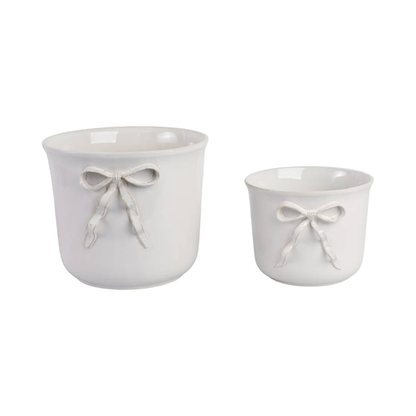 Planter White Ceramic Pretty Bow