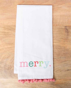 merry Pink Pom-Pom Christmas Tea Towel