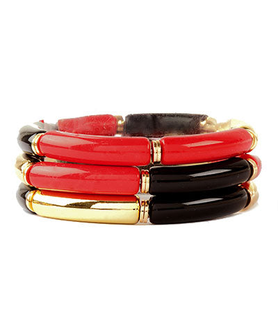 Red, Black, and Gold Stretch Bracelet Set