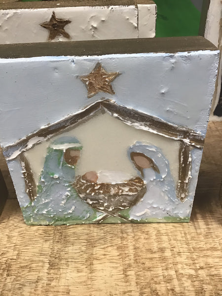 5.5x5.5 Karen Marcum Nativity wooden block