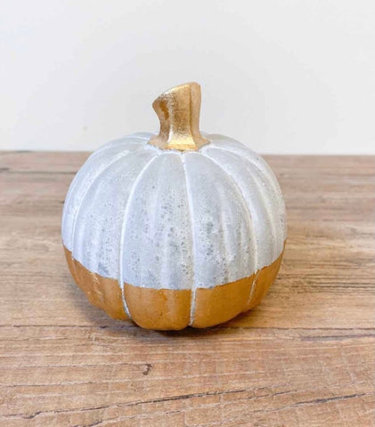 Gray and Gold 4” Decorative Pumpkin