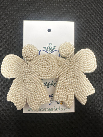 Cream beaded bow earrings