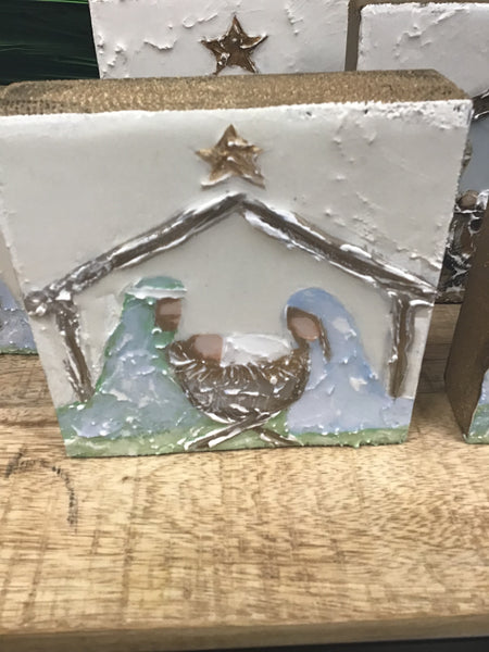 5.5x5.5 Karen Marcum Nativity wooden block