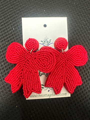 Red beaded bow earrings