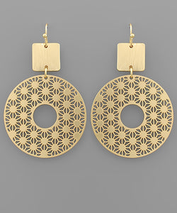 Gold Square and Circle Earrings