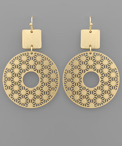 Gold Square and Circle Earrings