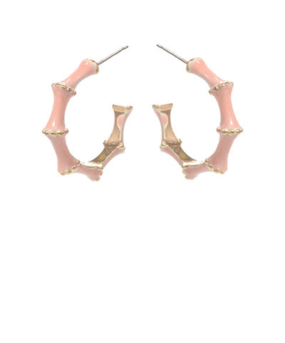 Small Pink Bamboo Hoop Earrings