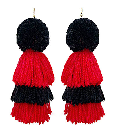 Red and Black PomPom Earrings