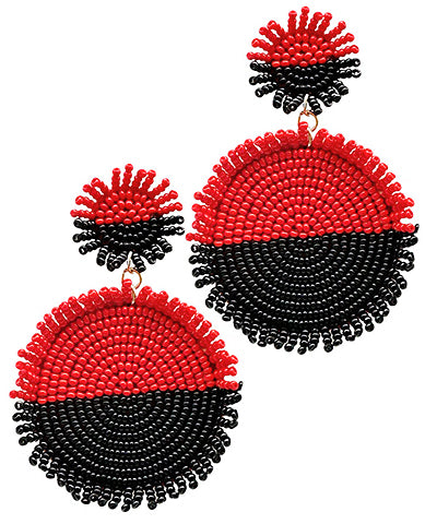 Red and Black Seed Bead Circle Earrings