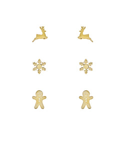 Gold Christmas Stud Earring Set