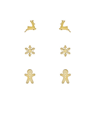Gold Christmas Stud Earring Set