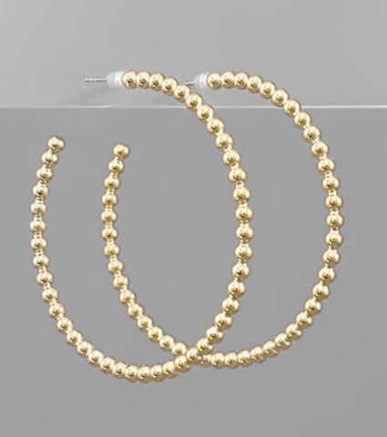 Thin beaded hoop gold earrings
