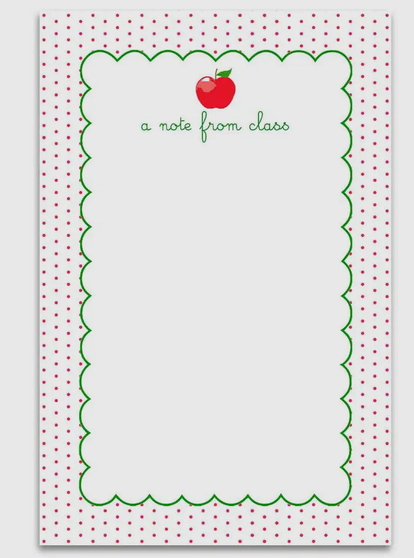 Dotted red notepad- note from class
