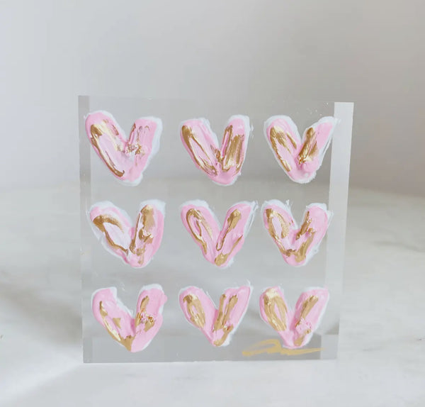 Hearts on acrylic block- pink