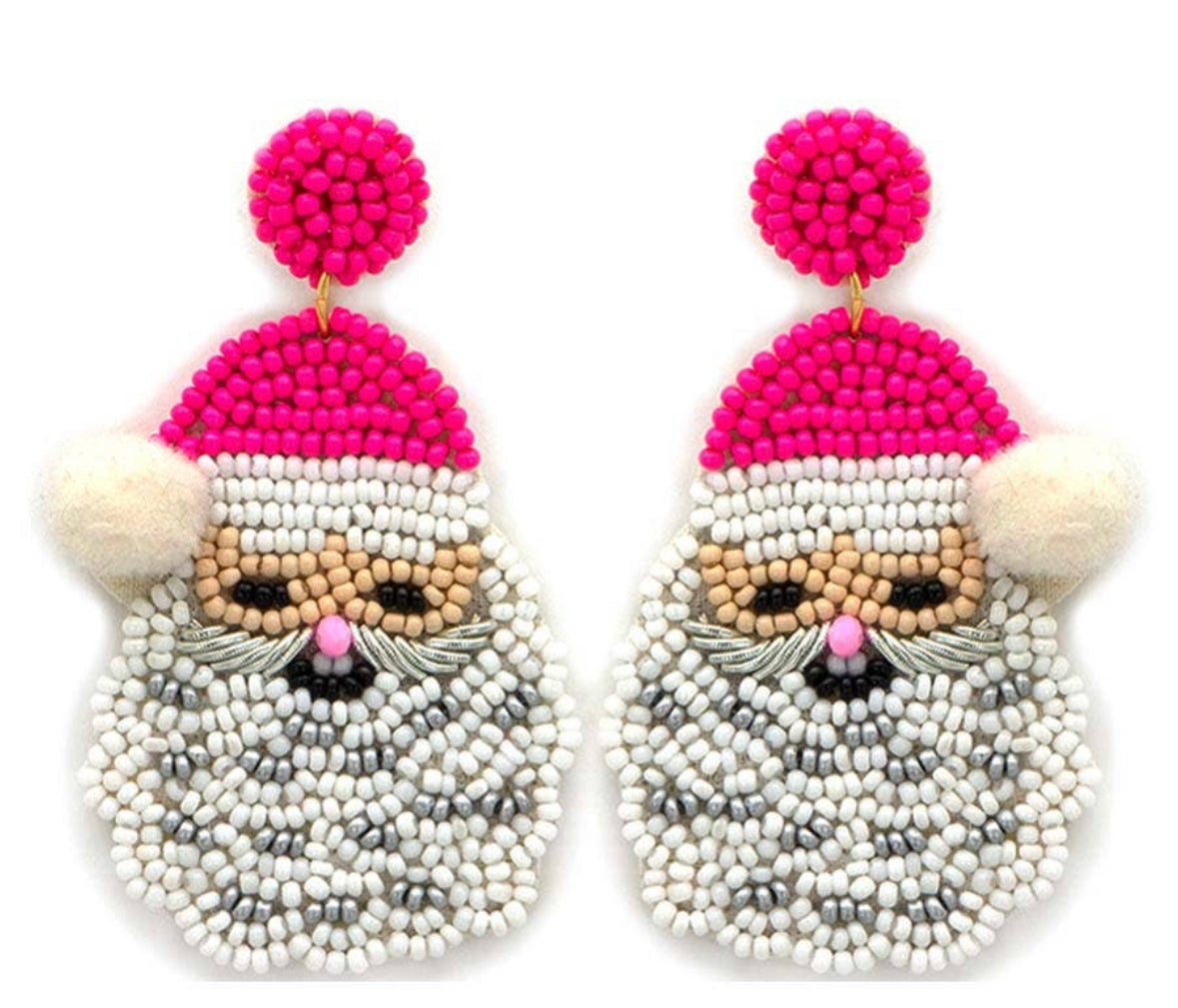 Pink Santa beaded earrings