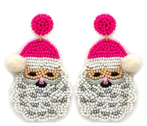 Pink Santa beaded earrings