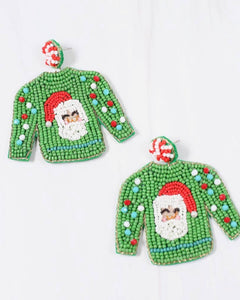 Green Christmas sweater earrings