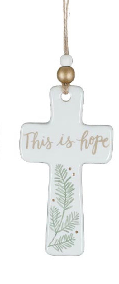 Ceramic cross with “hope” ornament