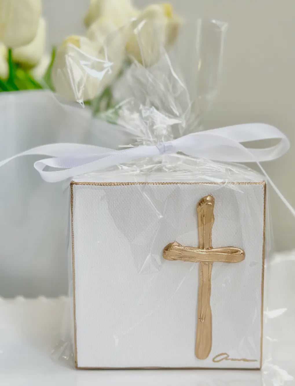 Textured gold cross on canvas 4x4