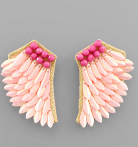Iridescent light pink small wing earrings