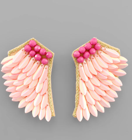 Iridescent light pink small wing earrings