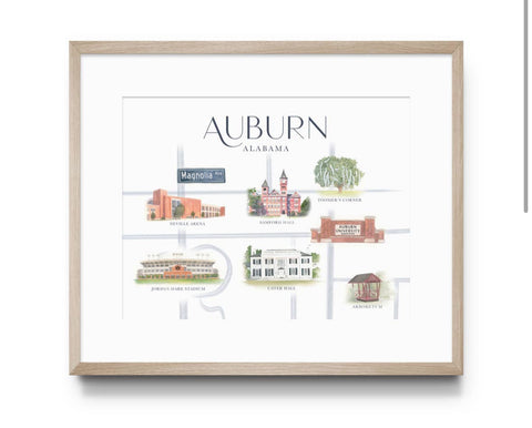 Auburn map print- 5x7- water color