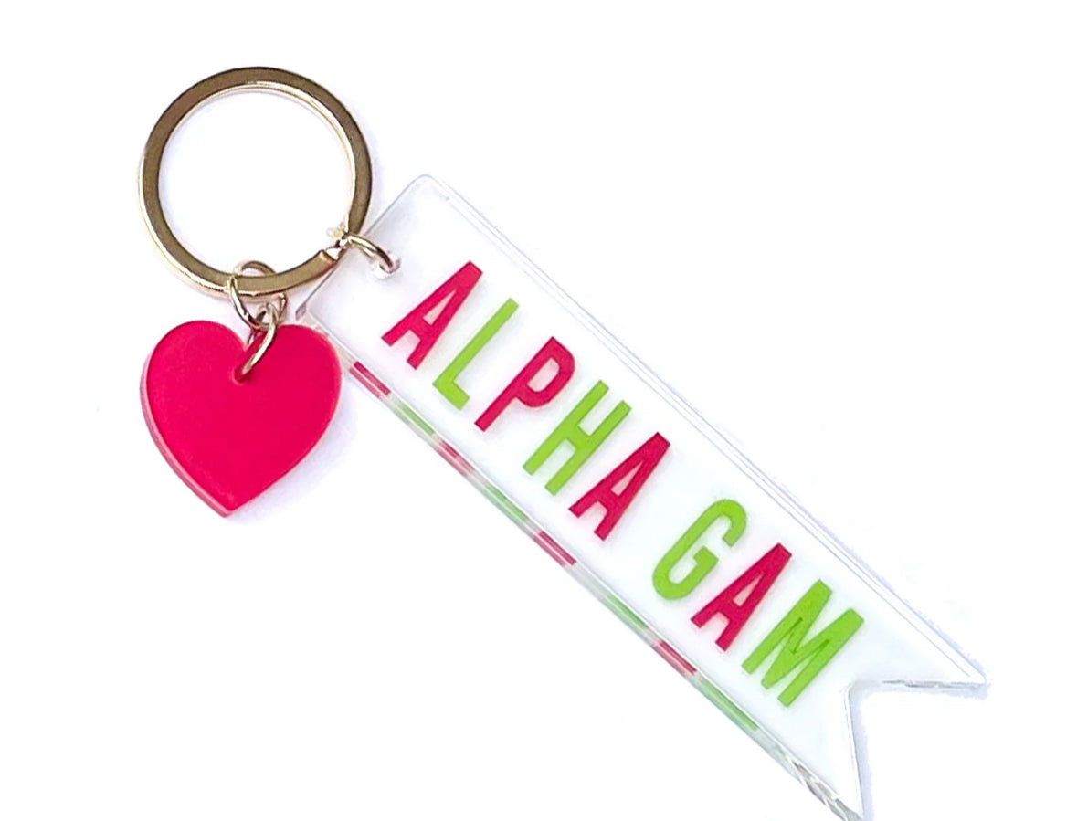 Alpha gam acrylic heart keychain