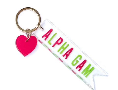Alpha gam acrylic heart keychain