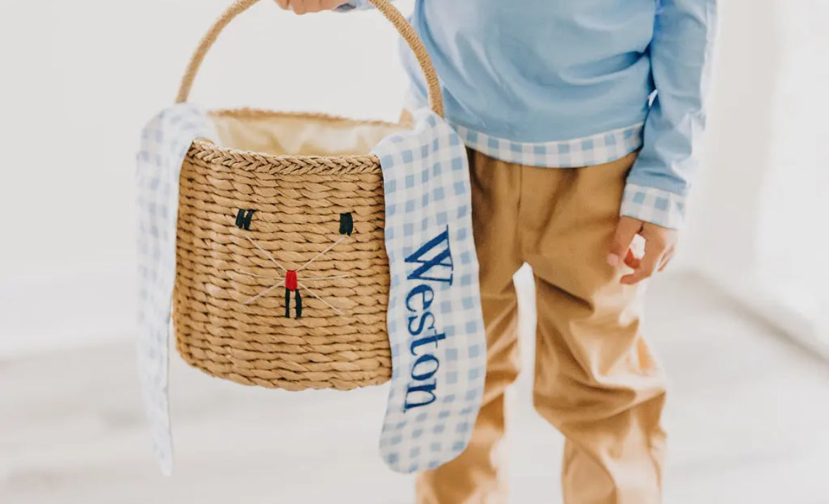Pre order boys woven blue gingham Easter basket