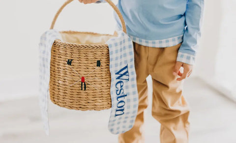 Pre order boys woven blue gingham Easter basket