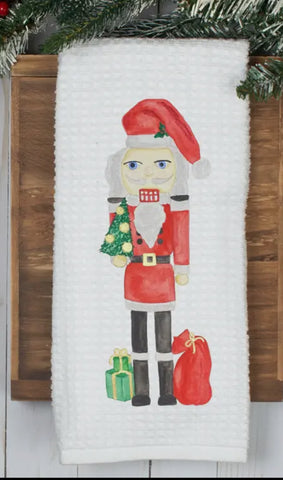 Waffle nutcracker Santa tea towel