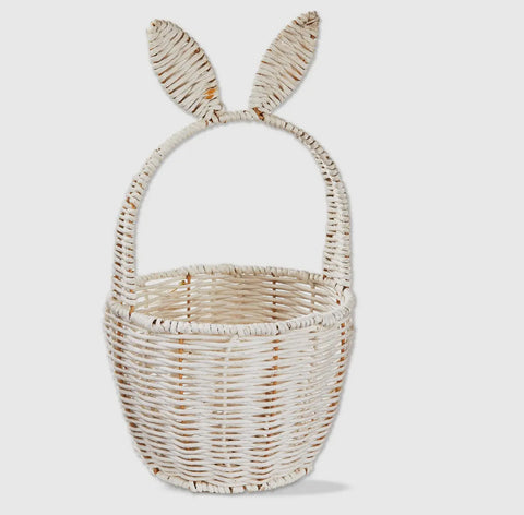 White wicker Easter basket with ears