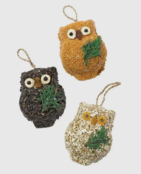 3 owl bird seed hanging gifts