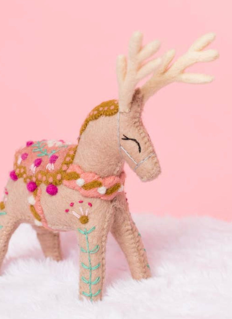 Felted Wool reindeer mantle topper