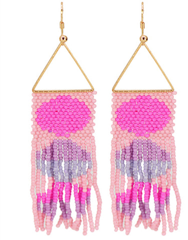 Pink beaded earrings w/ purple