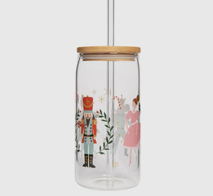 Glass nutcracker cup with wooden top/straw